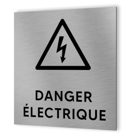 Pictogramme format 20 cm x 20 cm en Dibond Aluminium brossé - Modèle Danger électrique