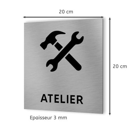 Pictogramme format 20 cm x 20 cm en Dibond Aluminium brossé - Modèle Atelier