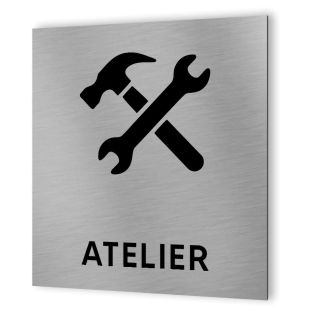 Pictogramme format 20 cm x 20 cm en Dibond Aluminium brossé - Modèle Atelier