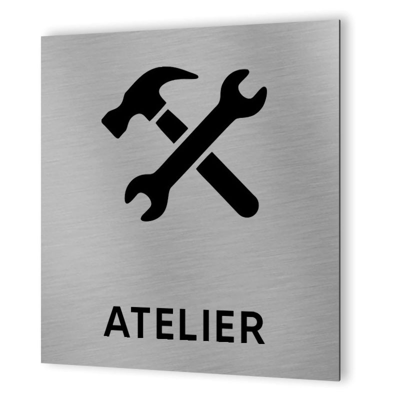 Pictogramme format 20 cm x 20 cm en Dibond Aluminium brossé - Modèle Atelier Pictogramme format 20 cm x 20 cm en Dibond Aluminium brossé - Modèle Atelier