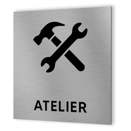 Pictogramme format 20 cm x 20 cm en Dibond Aluminium brossé - Modèle Atelier