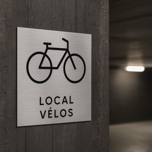 Pictogramme format 20 cm x 20 cm en Dibond Aluminium brossé - Modèle Local vélos