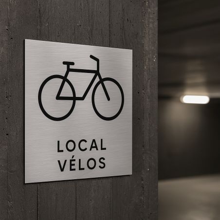 Pictogramme format 20 cm x 20 cm en Dibond Aluminium brossé - Modèle Local vélos