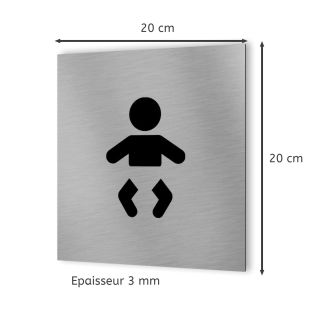 Pictogramme WC format 20 cm x 20 cm en Dibond Aluminium brossé - Modèle table à langer bébé