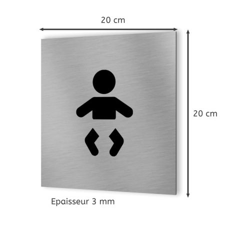 Pictogramme WC format 20 cm x 20 cm en Dibond Aluminium brossé - Modèle table à langer bébé