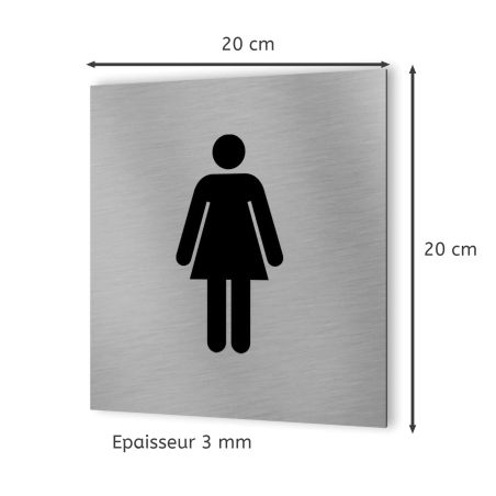 Pictogramme WC format 20 cm x 20 cm en Dibond Aluminium brossé - Modèle toilettes Femme