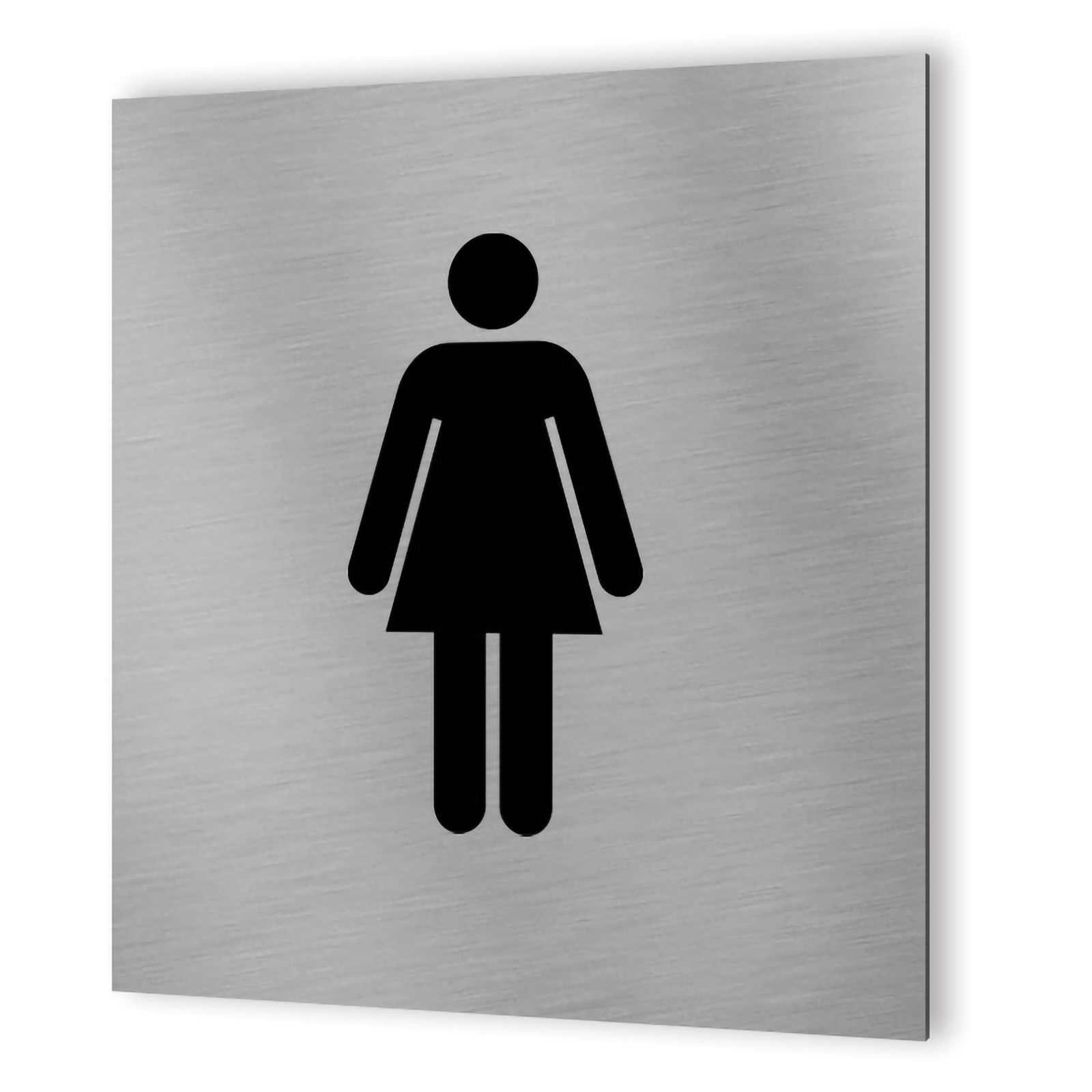 Pictogramme WC format 20 cm x 20 cm en Dibond Aluminium brossé - Modèle toilettes Femme