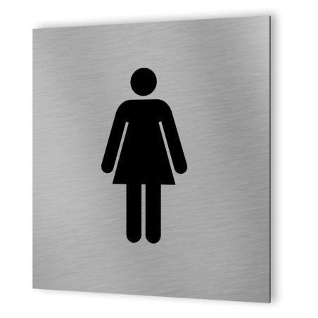 Pictogramme WC format 20 cm x 20 cm en Dibond Aluminium brossé - Modèle toilettes Femme