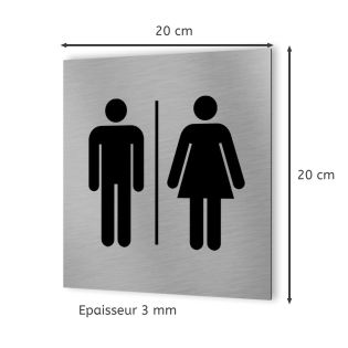 Pictogramme WC format 20 cm x 20 cm en Dibond Aluminium brossé - Modèle toilettes Homme / Femme