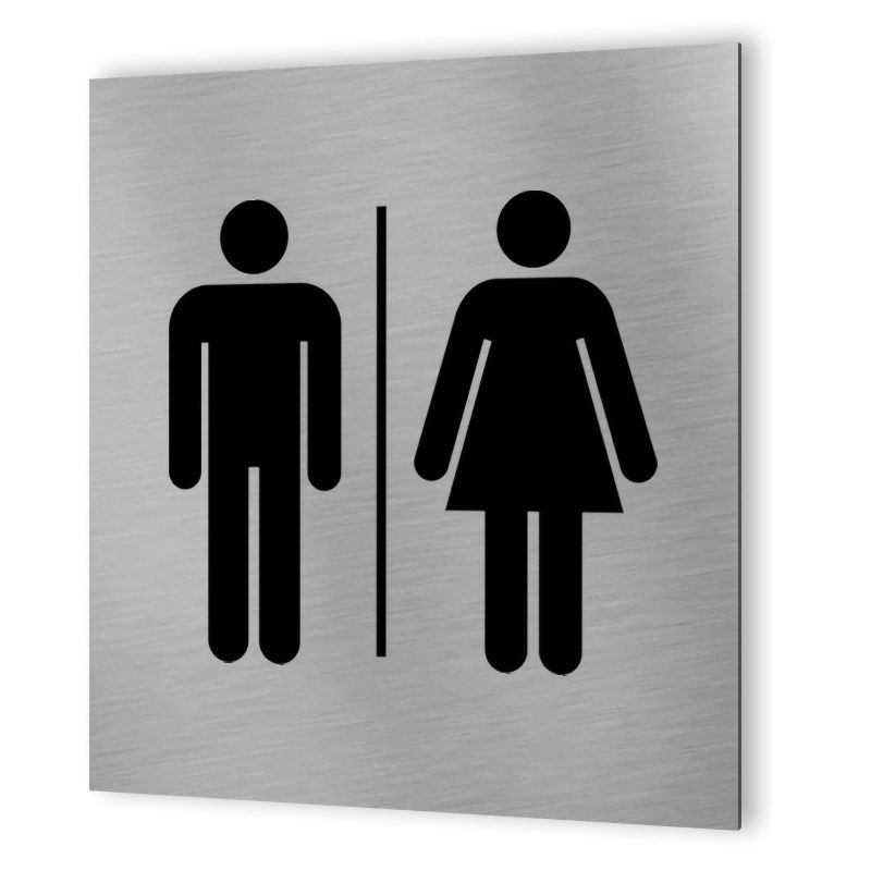 Pictogramme WC format 20 cm x 20 cm en Dibond Aluminium brossé - Modèle toilettes Homme / Femme Pictogramme WC format 20 cm x 20 cm en Dibond Aluminium brossé - Modèle toilettes Homme / Femme