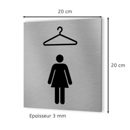 Pictogramme format 20 cm x 20 cm en Dibond Aluminium brossé - Modèle Vestiaire Femme