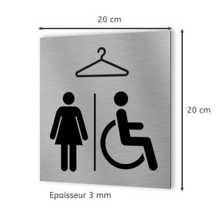 Pictogramme format 20 cm x 20 cm en Dibond Aluminium brossé - Modèle Vestiaire Femmes / PMR