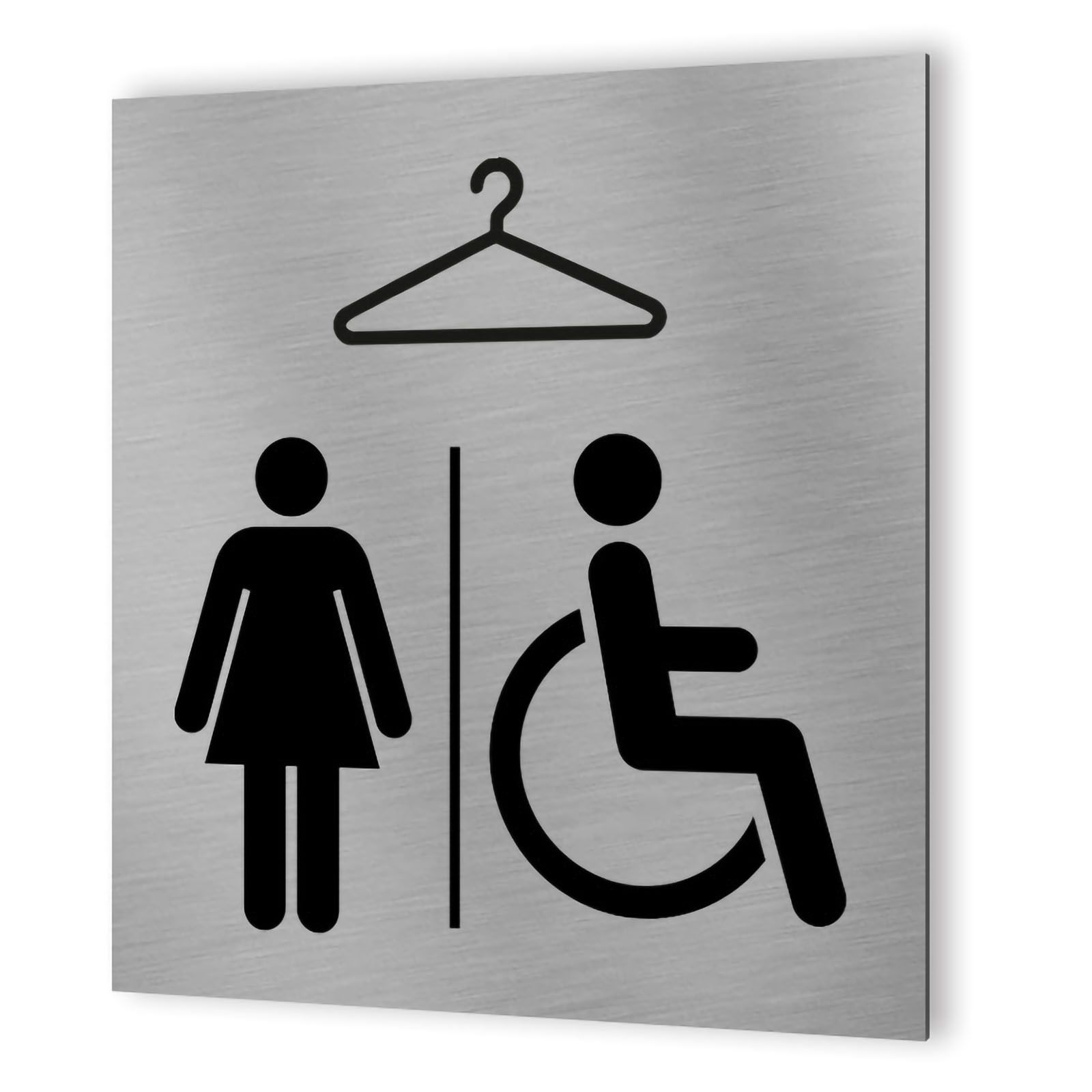 Pictogramme format 20 cm x 20 cm en Dibond Aluminium brossé - Modèle Vestiaire Femmes / PMR