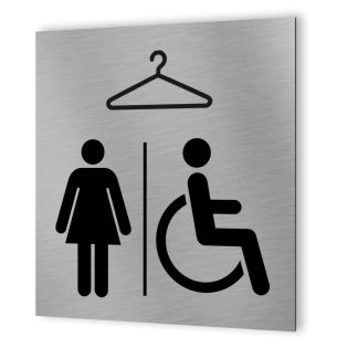 Pictogramme format 20 cm x 20 cm en Dibond Aluminium brossé - Modèle Vestiaire Femmes / PMR