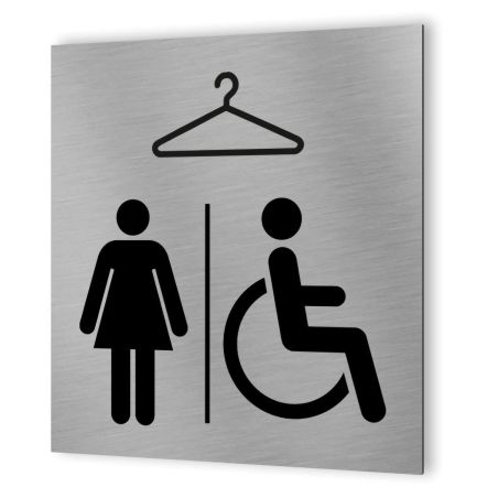 Pictogramme format 20 cm x 20 cm en Dibond Aluminium brossé - Modèle Vestiaire Femmes / PMR