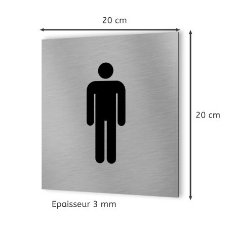 Pictogramme WC format 20 cm x 20 cm en Dibond Aluminium brossé - Modèle toilettes Homme