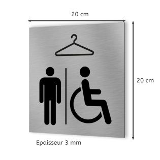 Pictogramme format 20 cm x 20 cm en Dibond Aluminium brossé - Modèle Vestiaire Hommes / PMR
