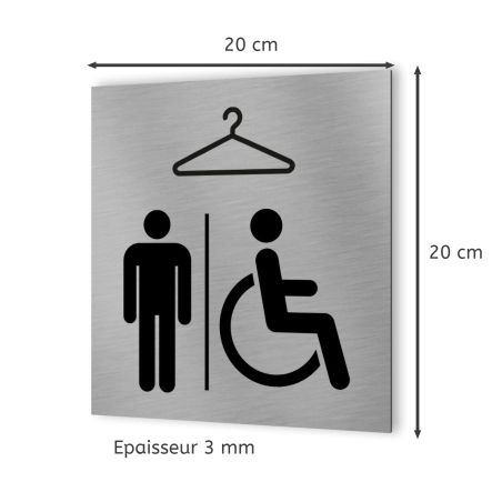 Pictogramme format 20 cm x 20 cm en Dibond Aluminium brossé - Modèle Vestiaire Hommes / PMR