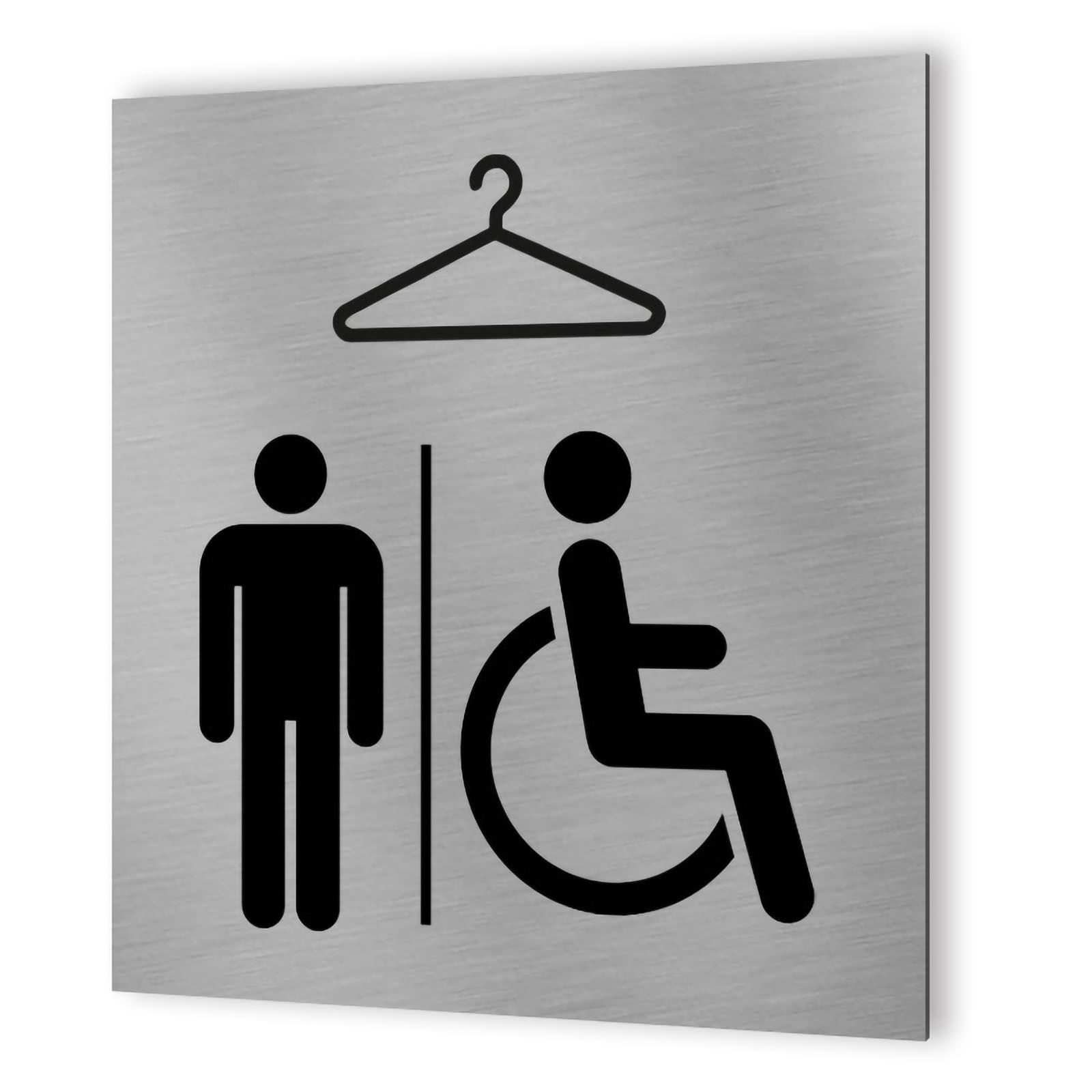 Pictogramme format 20 cm x 20 cm en Dibond Aluminium brossé - Modèle Vestiaire Hommes / PMR