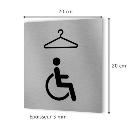 Pictogramme format 20 cm x 20 cm en Dibond Aluminium brossé - Modèle Vestiaire PMR Handicapé