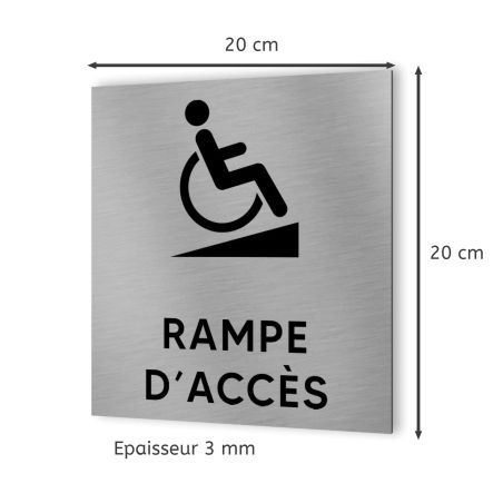Pictogramme format 20 cm x 20 cm en Dibond Aluminium brossé - Modèle Rampe PMR Handicap