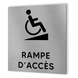 Pictogramme format 20 cm x 20 cm en Dibond Aluminium brossé - Modèle Rampe PMR Handicap