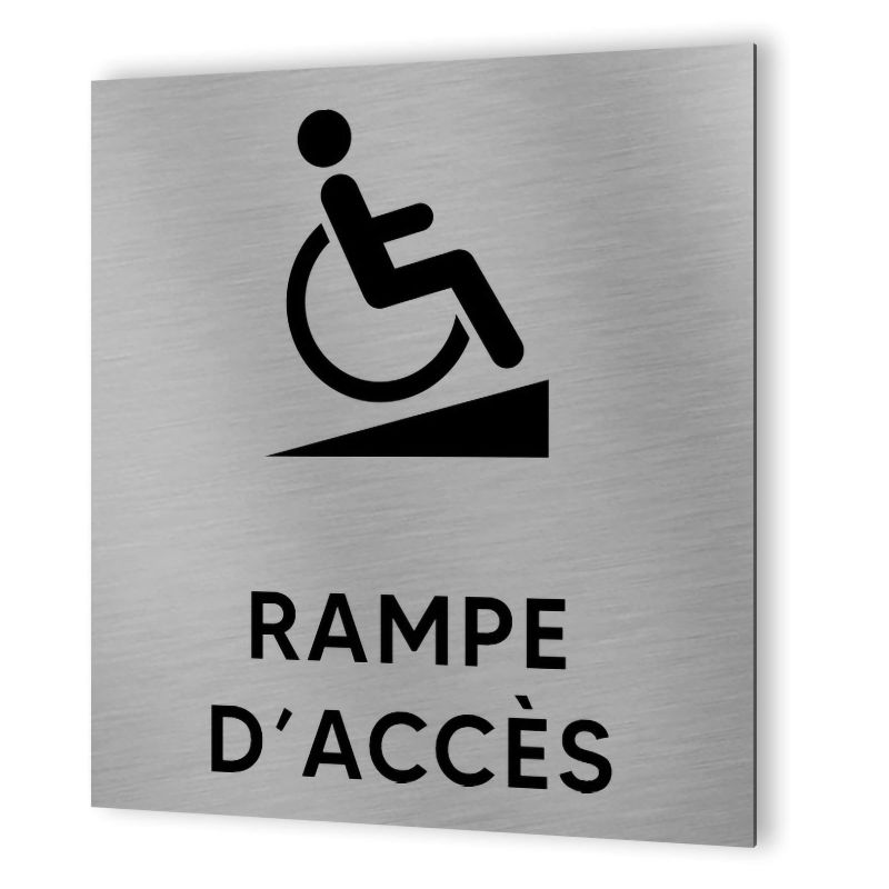Pictogramme format 20 cm x 20 cm en Dibond Aluminium brossé - Modèle Rampe PMR Handicap Pictogramme format 20 cm x 20 cm en Dibond Aluminium brossé - Modèle Rampe PMR Handicap