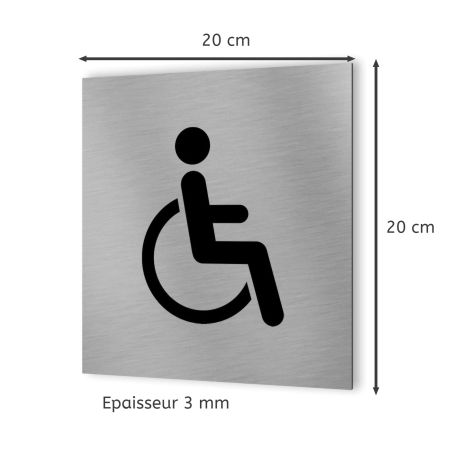 Pictogramme WC format 20 cm x 20 cm en Dibond Aluminium brossé - Modèle toilettes PMR Handicapé
