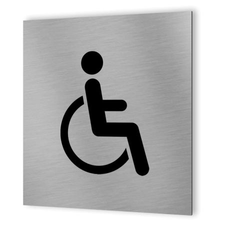 Pictogramme WC format 20 cm x 20 cm en Dibond Aluminium brossé - Modèle toilettes PMR Handicapé