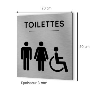 Pictogramme format 20 cm x 20 cm en Dibond Aluminium brossé - Modèle Toilettes icones trio