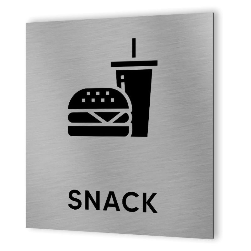 Pictogramme format 20 cm x 20 cm en Dibond Aluminium brossé - Modèle Snack Pictogramme format 20 cm x 20 cm en Dibond Aluminium brossé - Modèle Snack