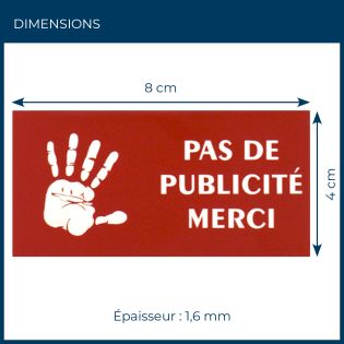 Plaque adhésive STOP PUB logo main pour boite aux lettres couleur rouge lettres blanches 8 x 4 cm - Gravure laser