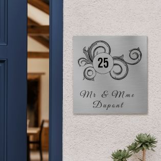 Numéro de maison extérieur personnalisable en Dibond Aluminium - modèle Floral
