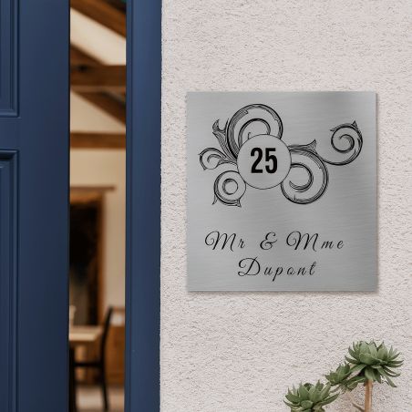 Numéro de maison extérieur personnalisable en Dibond Aluminium - modèle Floral