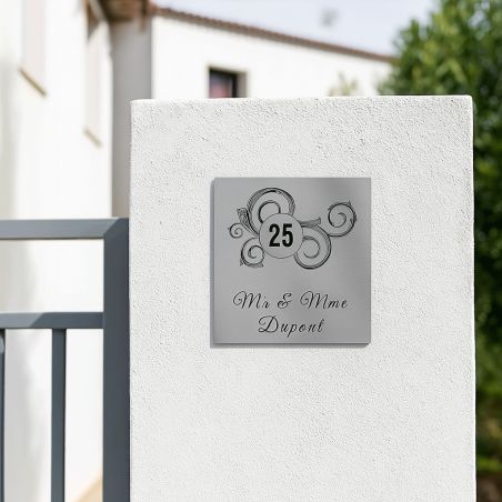 Numéro de maison extérieur personnalisable en Dibond Aluminium - modèle Floral