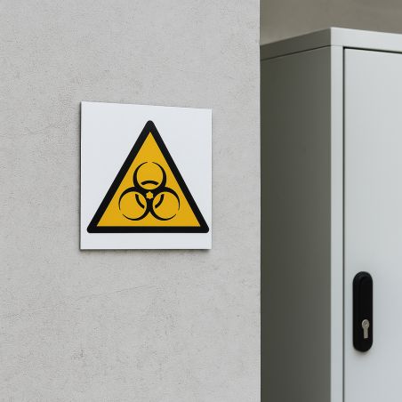 Pictogramme Danger Biologique - Panneau Dibond Aluminium - Triangle Jaune Noir - 20x20 cm, 3 mm épaisseur