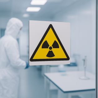Pictogramme Danger Matières Radioactives - Panneau Dibond Blanc - Triangle Jaune Noir - 20x20 cm, 3 mm épaisseur