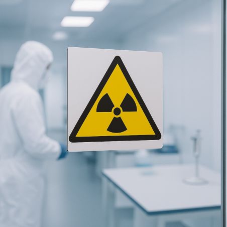 Pictogramme Danger Matières Radioactives - Panneau Dibond Blanc - Triangle Jaune Noir - 20x20 cm, 3 mm épaisseur