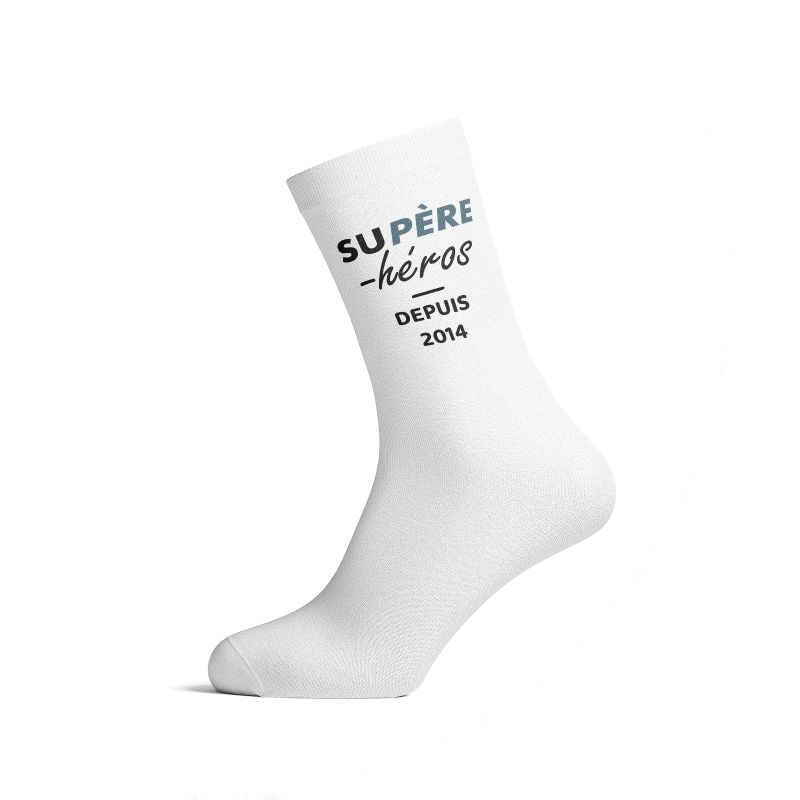 Chaussettes personnalisées Supère-Héros - Accessoire homme coton blanc - Cadeau fête des pères anniversaire, tailles S M L Chaussettes personnalisées Supère-Héros - Accessoire homme coton blanc - Cadeau fête des pères anniversaire, tailles S M L