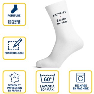 Chaussettes personnalisées prénom - Paire de chaussettes coton sublimation - Blanc, design Hollywood Walk of Fame - Tailles S à 