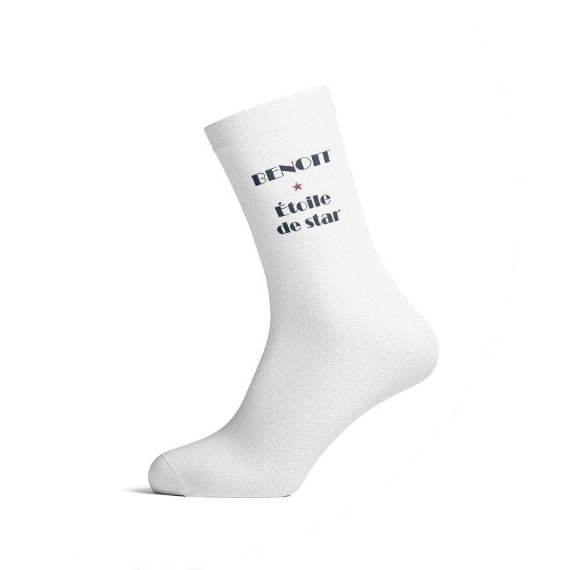 Chaussettes personnalisées prénom - Paire de chaussettes coton sublimation - Blanc, design Hollywood Walk of Fame - Tailles S à Chaussettes personnalisées prénom - Paire de chaussettes coton sublimation - Blanc, design Hollywood Walk of Fame - Tailles S à