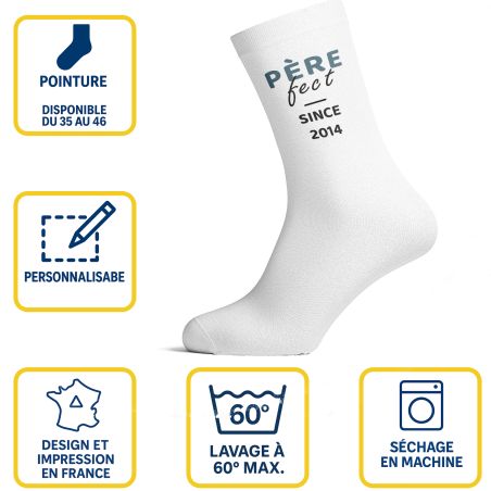 Chaussettes personnalisées Père-Fect - Accessoire homme en coton blanc - Confort optimal, tailles S à L, cadeau fête des pères o