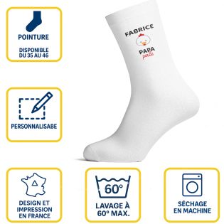 Chaussettes personnalisées Papa Poule - Accessoire homme coton blanc - Confort optimal, tailles S M L, cadeau fête des pères ann