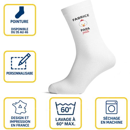 Chaussettes personnalisées Papa Poule - Accessoire homme coton blanc - Confort optimal, tailles S M L, cadeau fête des pères ann
