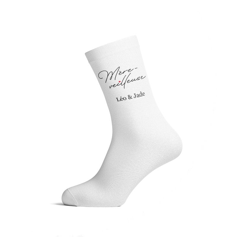 Chaussettes personnalisées Mère-Veilleuse - Cadeau anniversaire maman - Confort supérieur, style tendance - Tailles S, M, L disp Chaussettes personnalisées Mère-Veilleuse - Cadeau anniversaire maman - Confort supérieur, style tendance - Tailles S, M, L disp