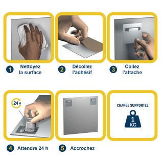 Attache adhésive Dibond 45x45 mm : max 1kg