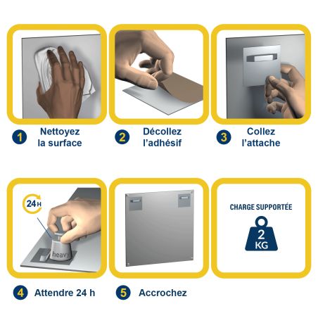 10 attaches adhésives Dibond 70 x 70 mm : max 2 kg + 10 supports muraux et 5 lingettes 3M