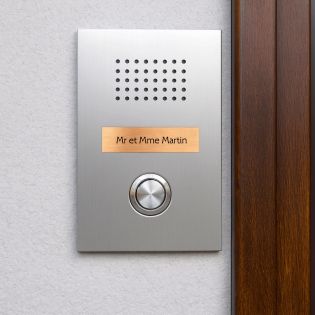 Plaque adhésive interphone personnalisée - Étiquette plastique bi-couche couleur cuivre lettres noires - Gravure laser durable -