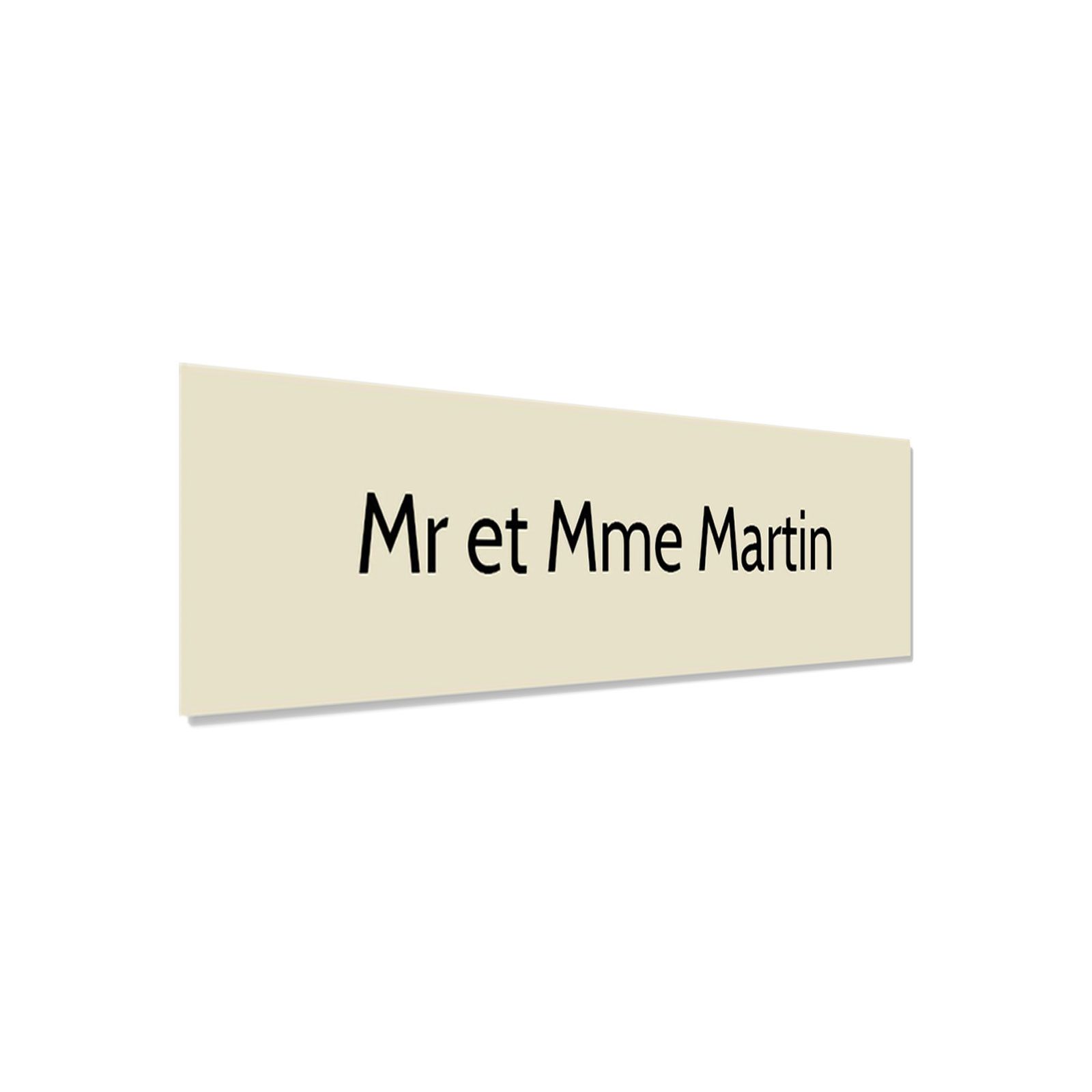 Plaque adhésive interphone personnalisée - Étiquette plastique bi-couche beige lettres noires - Gravure laser durable - 60x15 mm