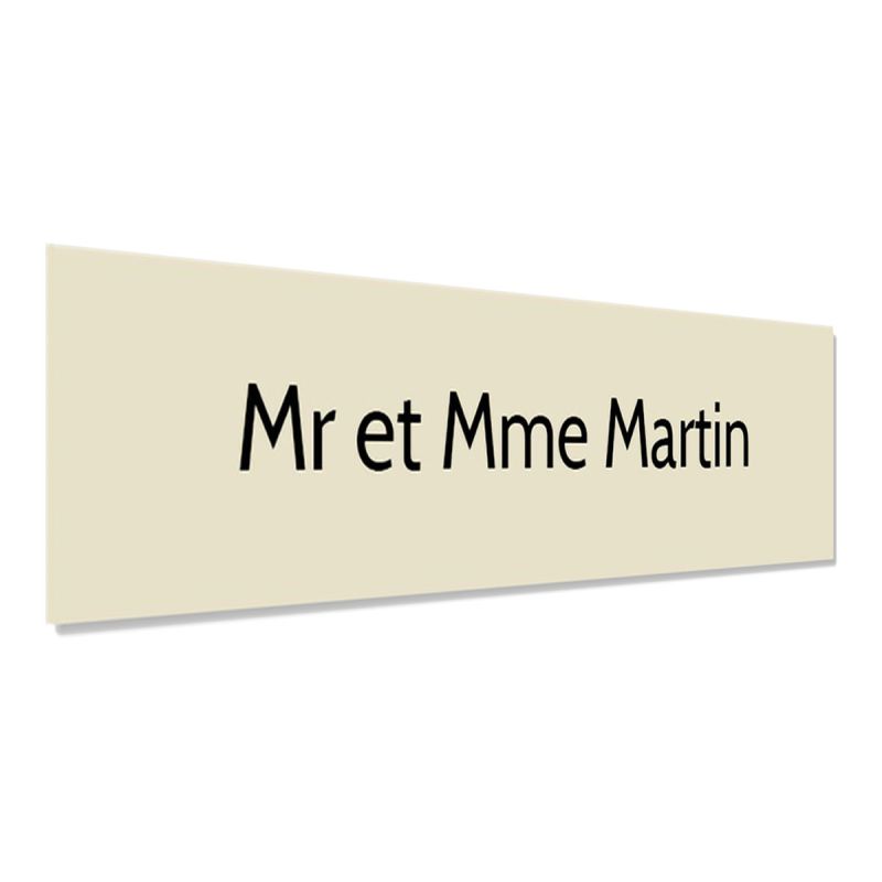 Plaque adhésive interphone personnalisée - Étiquette plastique bi-couche beige lettres noires - Gravure laser durable - 60x15 mm Plaque adhésive interphone personnalisée - Étiquette plastique bi-couche beige lettres noires - Gravure laser durable - 60x15 mm
